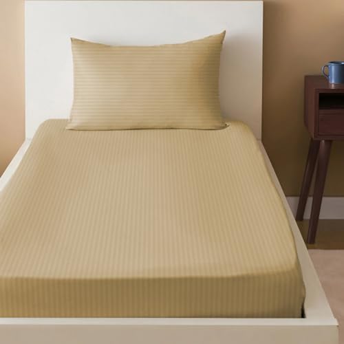 Sleep Well Microfiber Stripe Fitted Sheet with Pillowcase Set - 90x200+17cm (Beige)