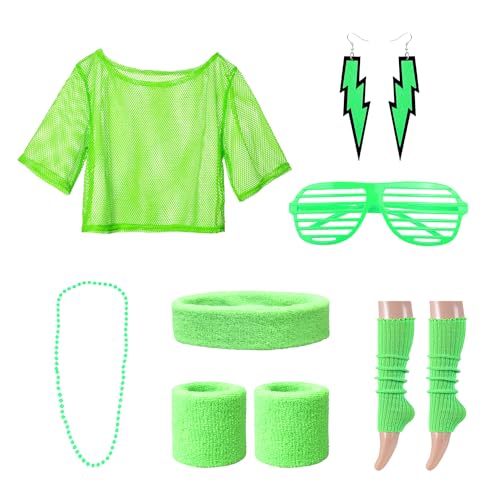 NYGGTYK Macacão de festa em malha sem alças para mulher, vestido de festa dos anos 80 e 90, acessórios de época, retro para carnaval (verde)