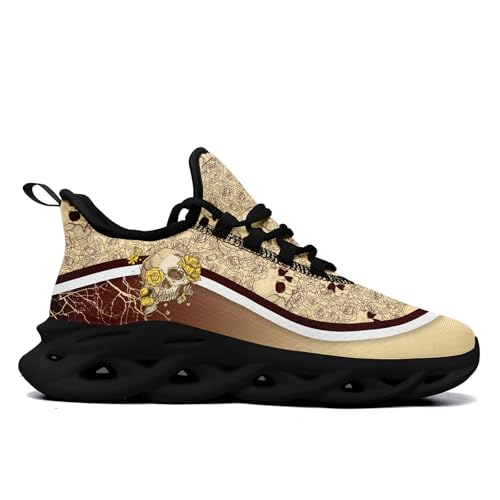 Men's Road Runnig Shoes Non-Slip Lightweight Fashion Skull Rose Walking Sneaker Athletic Cool Cushioned Sport Shoes for Women2