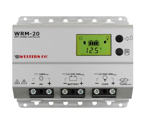 Western CO | WRM 20 | Regolatore di Carica MPPT, Regolatore Fotovoltaico 20A 12/24V, Display Grafico, Funzione Crepuscolare