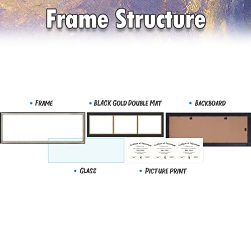 Auear, 8X5X11 Triple Diploma Frame With 3 Openings Black Over Gold Mat, Holds Three (3) 8.5X11 Inch Certificate/Documents With Wall Hanger(12X37 Horizontal, Silver & Black) #TOP2