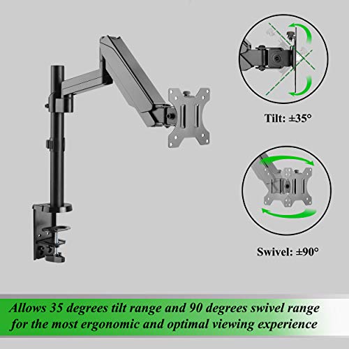 Halter Lcd Adjustable Gas Spring Desk Mount Monitor Stand, Height Adjustable Articulating For 10''-27'' Led/Lcd/Pdp Computer Monitor 100 Bolt Pattern Compatible 16 Lb Capacity, Single Arm #TOP3