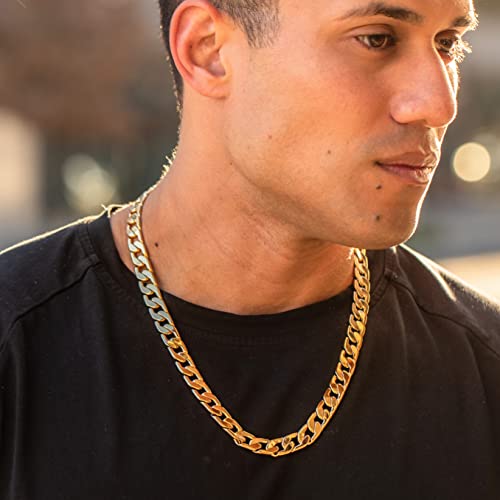 LIFETIME JEWELRY 11.5mm Flat Cuban Link Chain Necklace for Men 24k Real Gold Plated2