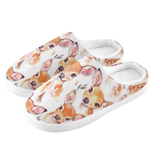 JUNZAN Cute Deer White Mens Home Cotton Slipper Warm Memory Foam Travel Slippers for Spa Birthday Presents 6-74