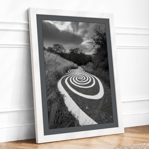 Image of Labyrinth in Grey Minimalist Framed Wall Art Print A4 White Frame