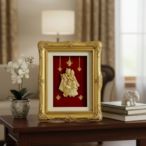 Image of Radha Krishna 24kt Gold Foil Decorative Table Top | Divine Love Artwork for Home, Office & Temple | Spiritual Gift for Housewarming, Festivals, Marriage & Religious Events (7.5 cm x 9 cm)