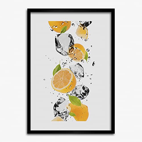 Affiche moderne de citrons et eau avec cadre en bois MDF 50x70 cm