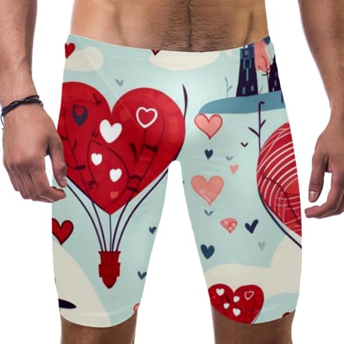 Valentine's Day Swimsuit for Men & Boys,Competition Lap Swim Suit, Square Leg Endurance Training Multicoloured