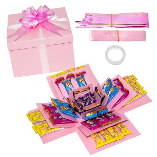 Caja sorpresa de 5 capas, caja de regalo creativa, caja de regalo explosiva, caja sorpresa hecha a mano para regalos de San Valentín, boda, cumpleaños, aniversario de boda (rosa)