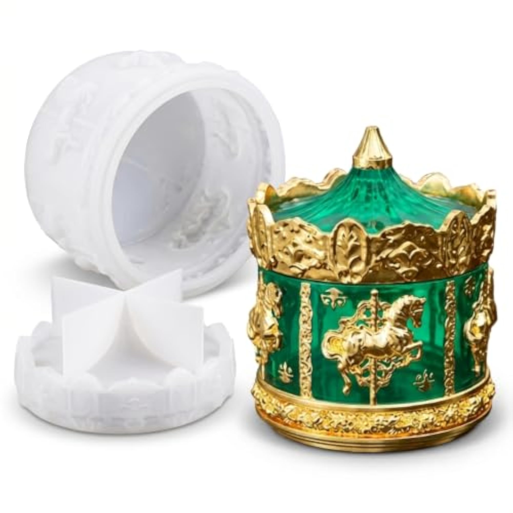 Carousel Horse Jar Silicone Mould with Lid for Candle Making