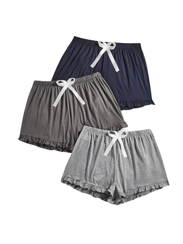 Image of Milumia Women's Plus Size Pajama Shorts Ruffle Hem Sleep Lounge Pj Shorts | 3 Pack,Elastic Waist ,Stretchy,Comfortable,Home Living,Sleepwear