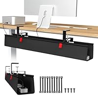 Univivi Unter dem Kabel Management Schreibtisch, 90cm Ohne Bohren Kabelkanal Schreibtisch Fexibel Oganizer, Klemmen/Schraubmontage, Stabiles Wasserfestes Kabeltray für Büro und Zuhause