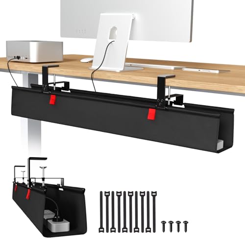 Univivi No Drill Under Desk Cable Management Tray, 36" Cord Organizer for Table, Clamp/Screw Mount Desk Cable Management, Premium Fabric Cable Management Tray for Office, Home
