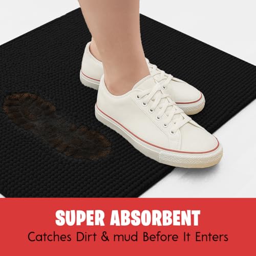 MudGuard Mat™ Dog Door Mat for Muddy Paws, Super Absorbent Microfiber, Non-Slip Indoor Mat, Quick Dry Chenille Mud Mat for Dogs & Entryway, Washable, Black 24