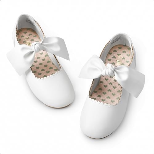 Dream Pairs D195-3A9PP10-I22KM-03PPTP Girls Ballerina Flats Mary Jane Front Bow Dress Shoes Angie-5 White Size 3 Big Kid thumb #4