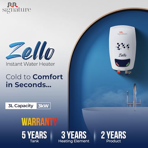 Image of RR Signature Zello 3L Water Heater for Home | Instant Storage Geyser with Whirflow Technology | 100% Copper Heating Element | Rust & Shock Proof Body| 2 Year Warranty on Product & 5 Year on Tank by RR