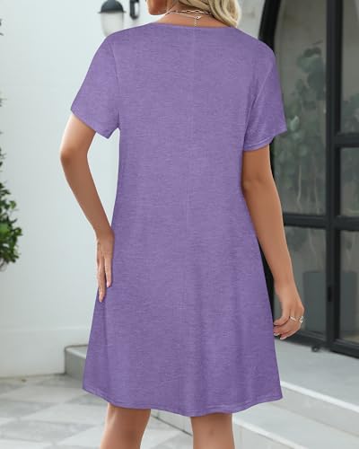 Image of CHICGAL Summer Dresses for Women V Neck Short Sleeve Casual Loose T Shirt Sundress Beach Cover Ups with Pockets 2026