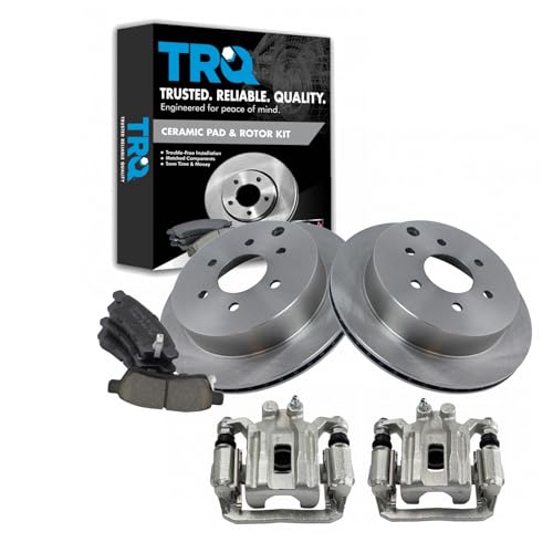 Image of TRQ Rear Ceramic Brake Pad and Rotor Set Includes Calipers