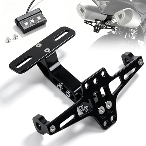 Support De Plaque D'immatriculation De Moto Réglable, Support De Plaque Moto en Aluminium, Universel Porte Plaque Immatriculation avec Lumière LED pour La...