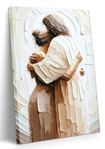 EOC Thick Impasto Jesus Embracing Woman Vertical Canvas Wall Art,