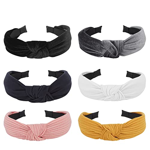 FASOTY Head Bands for Women's Hair, 6pcs Womens Headbands Knotted Headband for Women Top Knot Wide Headbands Velvet Fashion Turban Hair Bands Hair Hoop Hair Accessories for Women Girls