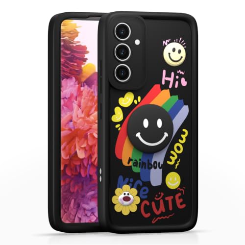 Image of Pikkme Back Cover for Samsung Galaxy S20 Fe | Soft Silicone| Cute Rainbow Smile & 3D Cartoon Flower Design | Shockproof Raised Camera Protection Bumper Case (Black)