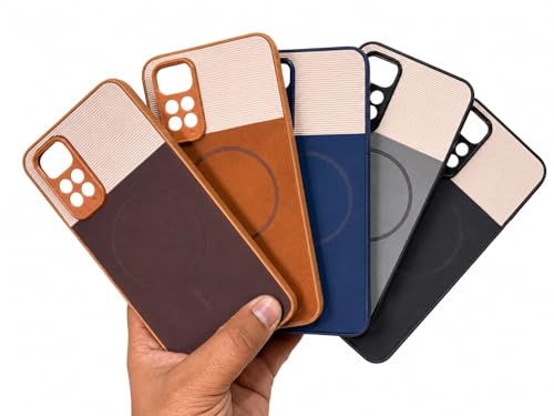 Image of Bintage Dual-Leather Mac Safe Design Phone Case| Soft Touch Finish | Full Camera Protectection Back Cover Compatible for Redmi Note 11 / Note 11S 4G - Blue & White