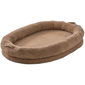 VEVOR Lit de Chien pour Humains et Animaux de Compagnie, 1825x1220x254 mm, Grand Panier pour Chien de Taille Humaine, Housse Fausse Fourrure Lapin Lavable, Mousse à Alvéole, Poche de Rangement, Marron