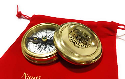 Brújula de latón Robert Frost con estuche de terciopelo miniatura 1
