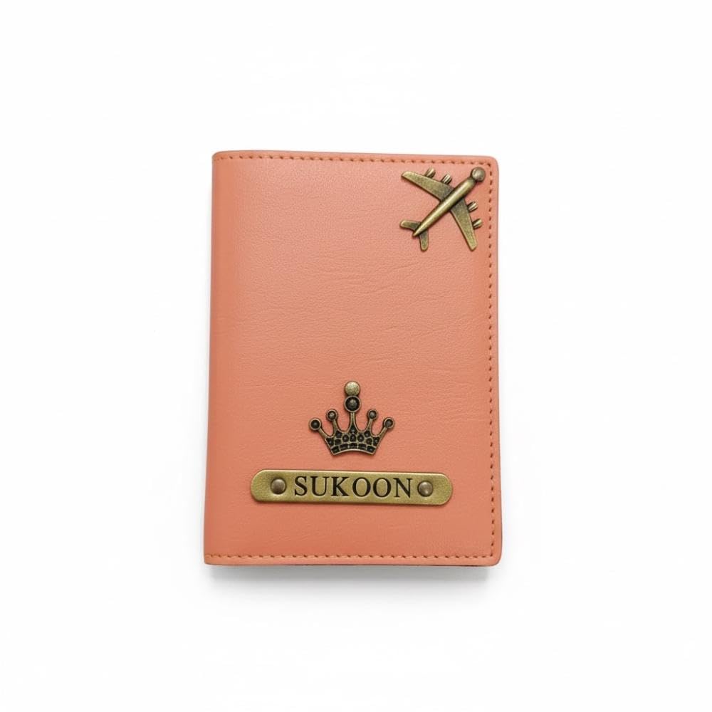 Personalized Faux Leather Passport Cover Customized Name for Men's/Women's/Wallet/Bag/Gift for Husband//Father/Sister/Brother (Peach)
