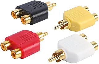 YACSEJAO RCA Y Splitter Adapter Gold Plated RCA 1 Male to 2 Female Y Splitter Connectors for Subwoofer, Car Radio, Amplifier, TV, Digital Audio Etc- 4-PackRed white black yellow