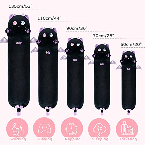 Mewaii Long Cat Plush Body Pillow, 44” Cute Black Cat Stuffed Animals Soft Plushies, Kawaii Big Squishy Throw Pillow Doll Toy Gift For Kids Girls Boys #TOP2
