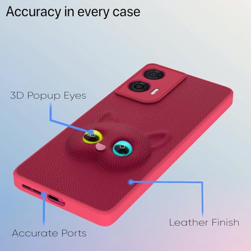 Image of Pikkme Back Cover for Girls | Cute Cat Leather Finish | Soft TPU | Bumper Case for Motorola Moto Edge 50 Fusion 5G / Motorola Moto G96 5G (Pink)