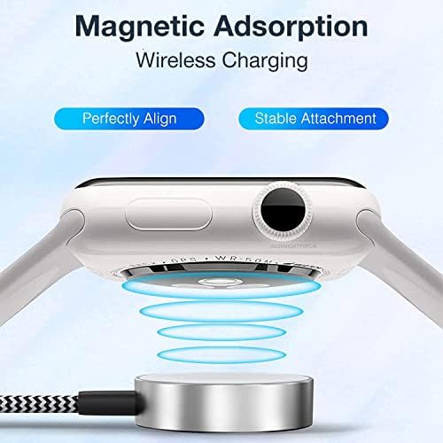 2 in 1 Watch Charger, Nylon Braided Watch Wireless Charging Station, Magnetic Charger for iWatch, 1.2 Meter Charging Cable Compatible with Apple Watch Series 8/8 Ultra/SE/7/6/5/4/3/2/1