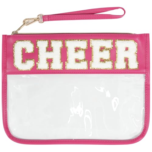 HIGH FIT Cheer Chenille Letter Bags Clear Snack Bag Travel Makeup Bag Chenille Letter Patch - Waterproof Nylon Clear Cosmetic Bag/Tote Bag/Makeup Travel Bag/for Women Girls