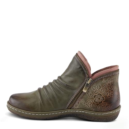 Spring Step L’Artiste Chesapeake Women’s Floral Bootie – Hand-Painted Leather Burnished Design – Bohemian Ruched Front, Flexible Sole, Inside Zipper Boots2