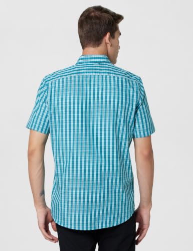 Image of Thomas Scott Men's Checkered Regular Fit 100% Cotton Casual Shirt with Button Down Collar and Half Sleeve