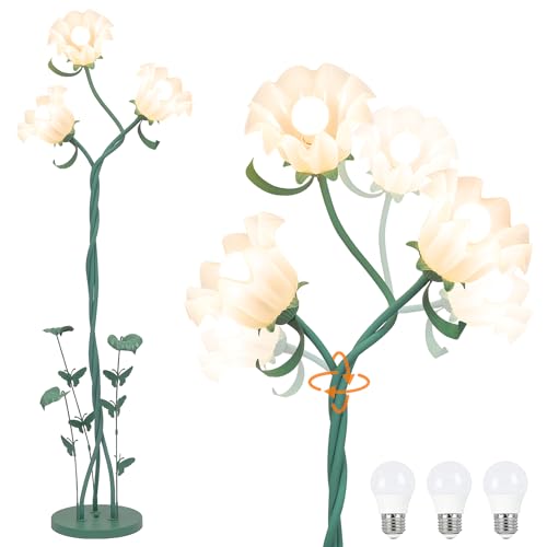 TOBUSA Floor Lamp with 3 Bulbs for Living Room, Cute Vintage Standing Lamp