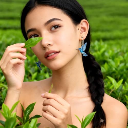 Aretes colgantes clip on colibrí coloridos para mujer miniatura 2