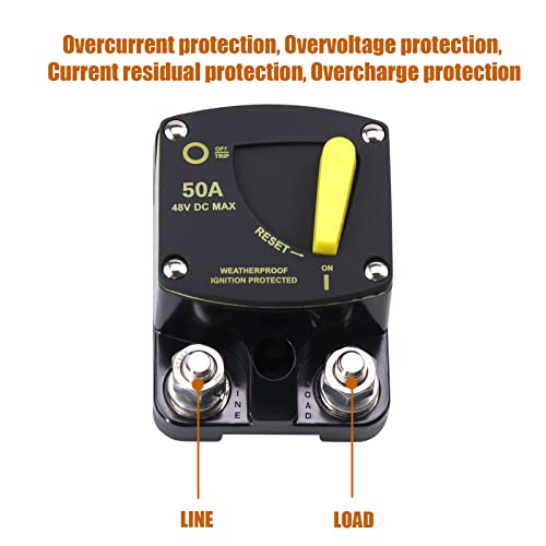 Vozinmost 12V - 48V Dc 50 Amp Surface Mount & Panel Mount Circuit Breakers For Boat Trolling With Yellow Manual Button Waterproof 50A #TOP3