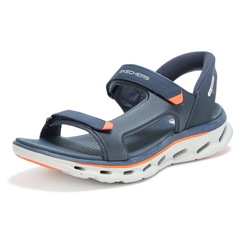 Skechers Men's Hands Free Slip-Ins Go Walk Glide Step 2.0 Quarter Strap Sandal, Navy/Orange, 9