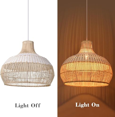 DANGGEOI Large White Rattan Pendant Light, Boho Coastal Wicker Hanging Ceiling Light Chandelier, Handmade Woven Lampshade for Living Room Bedroom Kitchen Hallway Dining Room Farmhouse (23.6‘’) - Image 7