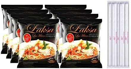 Prima Taste Laksa La Mian, Singapore Premium Noodles, Laksa Instant Noodles, Plus Free Chopsticks Pack Of 8 (Laksa)
