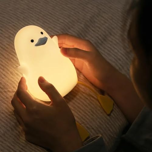 Image of KRESHU Cute Duck LED Night Light Soft Silicone Warm Dimmable Lamp with Touch Control Sensor USB Rechargeable Night Lamp for Baby Room /Bedroom /Living Room /Home (Pack of 1)