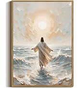 ZZTCYSU Jesus Wall Art Christian Canvas Wall Decor Jesus Walking on Water Back Painting Picture M...