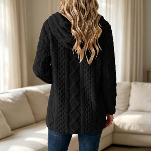 Womens Fleece Hooded Jacket Long Sleeve Open Front Cardigan Thick Warm Coat - image 5