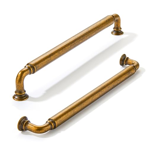 khtumeware 10-Pack Antique Brass Heavy-Duty Solid Cabinet Pulls, 8 Inch (203mm) Hole Center, Vintage Brass Drawer Pulls, Cabinet Hardware, Suitable for Kitchen Cabinets, Bathrooms and Dressers