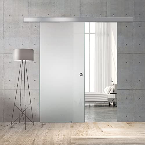 BOSS Porta Scorrevole in vetro 80x215 cm (60/80/90 cm) 8 mm, vetro Satinato, kit hardware complete (80x215 cm, SINISTRA)
