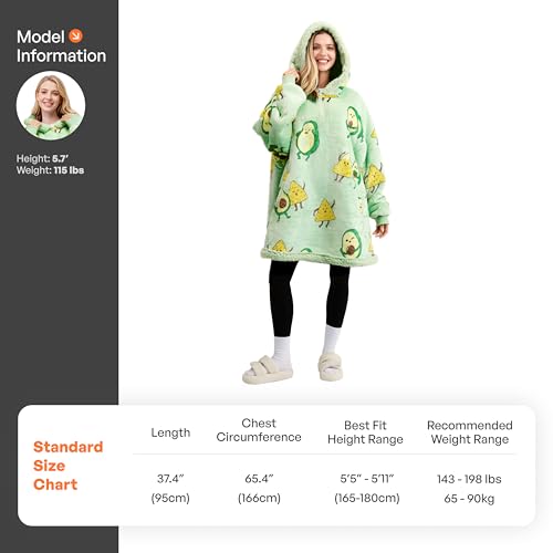 Image of Giggling Getup Wearable Blanket Hoodie for Adults Gifts for Teen Girls Sister Women Sherpa Fleece Printed Hooded Blanket Sweatshirt Warm Cozy with Pocket & Sleeves Green Avocado
