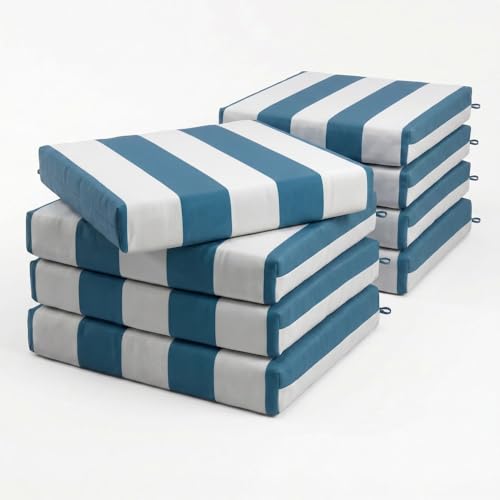 California Umbrella Outdoor Replacement Patio Chair Pad Set of 8, 18 x 18 Inch, Premium Outdoor Memory Foam, Fade Resistant, Sunbrella Fabric, Fabric Ties, Cabana Regatta